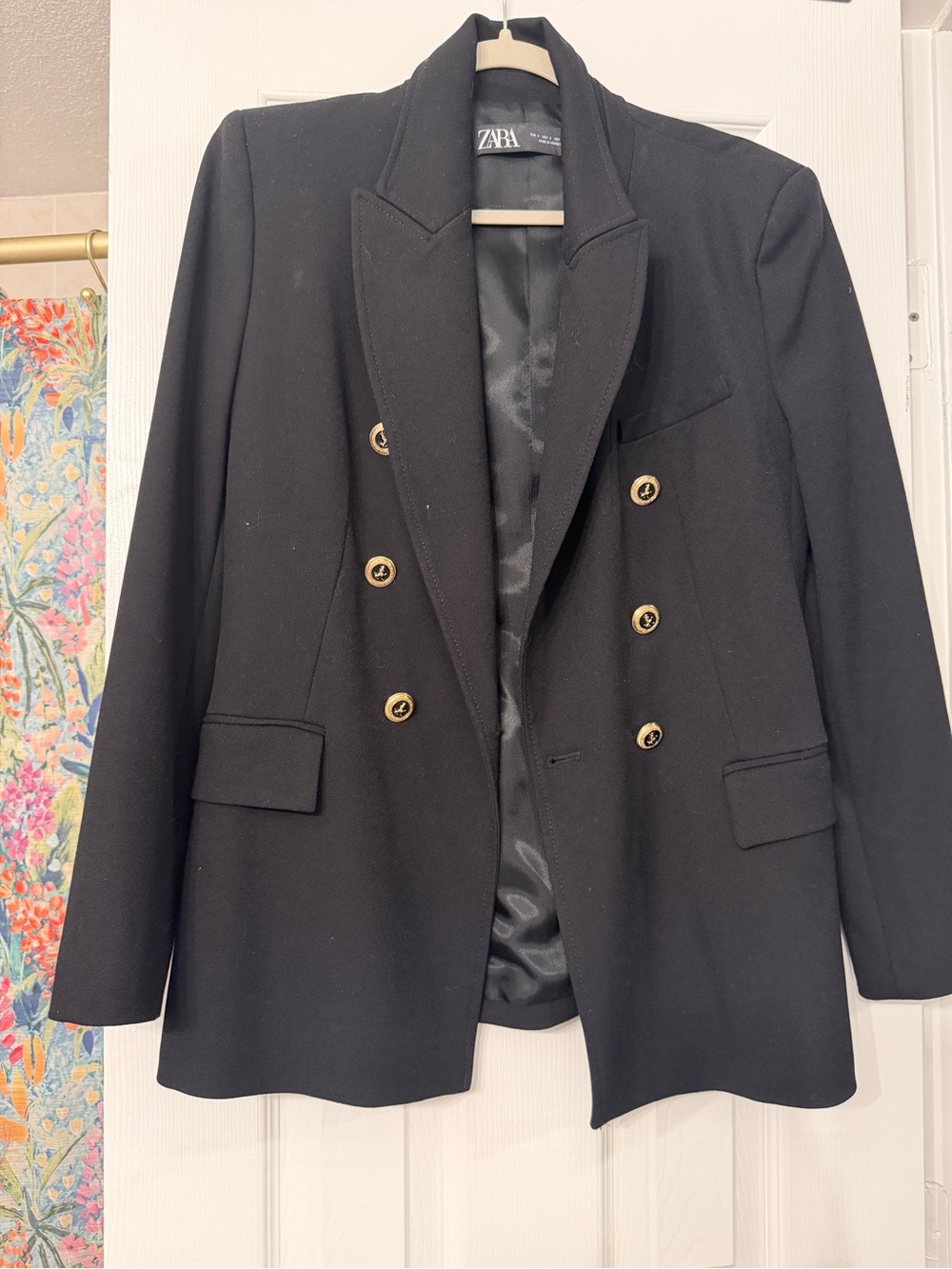 ZARA Black Double-Breasted Blazer with Gold Buttons